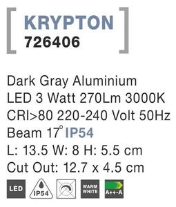 Nova Luce Venkovní zapuštěné svítidlo do zdi KRYPTON tmavě šedý,LED 3W 3000K 17st. IP54