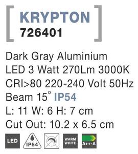 Nova Luce Venkovní zapuštěné svítidlo do zdi KRYPTON tmavě šedé, LED 3W 3000K 15st. IP54