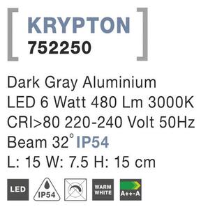 Nova Luce Venkovní nástěnné svítidlo KRYPTON tmavě šedé, LED 6W 3000K 32st. IP54