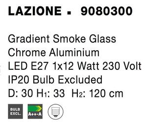 Nova Luce Závěsné svítidlo LAZIONE kouřové skl, 30cm, E27 1x12W