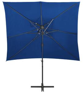 Boční zahradní slunečník s dvojitou stříškou azurový 250x250 cm