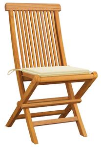 Zahradní židle s krémovými poduškami 6 ks masivní teak