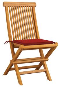 Zahradní židle s červenými poduškami 6 ks masivní teak
