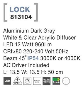 Nova Luce Venkovní sloupkové svítidlo LOCK. LED 12W 45st. IP54 3000K nebo 4000K