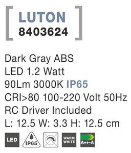 Nova Luce Venkovní nástěnné svítidlo LUTON tmavě šedý ABS LED 1.2W 3000K IP65, vč. driveru