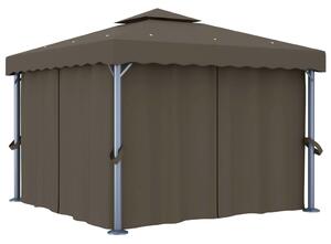 Altán se závěsy a světelnými LED řetězy 3 x 3 m taupe