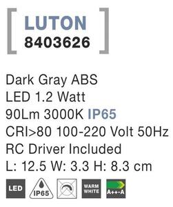 Nova Luce Venkovní nástěnné svítidlo LUTON tmavě šedý ABS LED 1.2W 3000K IP65, vč. driveru