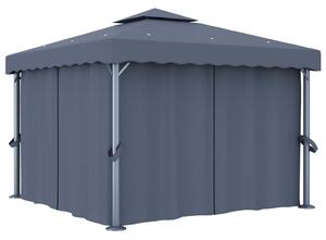 Altán se závěsy a světelnými LED řetězy 3 x 3 m antracitový