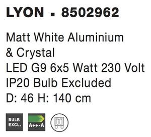 Nova Luce Závěsné svítidlo LYON matný bílá hliník a křišťál G9 6x5W