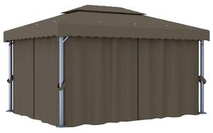 Altán se závěsy a světelnými LED řetězy 4 x 3 m taupe