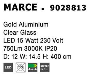 Nova Luce Závěsné svítidlo MARCE zlatý hliník čiré sklo LED 15W 3000K