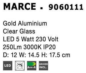 Nova Luce Nástěnné svítidlo MARCE zlatý hliník čiré sklo LED 5W 3000K
