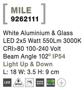 Nova Luce Venkovní nástěnné svítidlo MILE bílá hliník a sklo LED 2x5W 3000K 102st. IP54