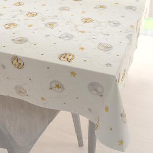 Biante Luxusní dekorační vánoční obdélníkový ubrus Parma PM-138 Stříbrno-zlaté vánoční baňky na stříbrno-krémovém 50x100 cm