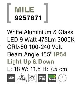 Nova Luce Venkovní nástěnné svítidlo MILE bílá hliník a sklo LED 9W 3000K 155st. IP54