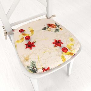Biante Oblý podsedák Parma PM-137 Vánoční ozdoby s větvičkami na zlato-béžovém - 39x37x3 cm
