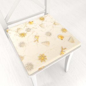 Biante Čtvercový podsedák Parma PM-136 Zlato-bílé vánoční ozdoby na zlato-béžovém - 38x38x3 cm