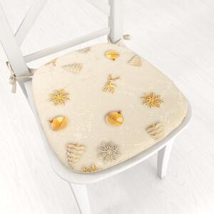 Biante Oblý podsedák Parma PM-136 Zlato-bílé vánoční ozdoby na zlato-béžovém - 39x37x3 cm