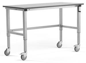 AJ Produkty Mobilní pracovní stůl MOTION, manuálně nastavitelná výška, 1500x600 mm, 150 kg, šedá