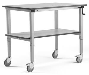 AJ Produkty Mobilní pracovní stůl MOTION, manuálně nastavitelná výška, 1200x800 mm, se spodní policí, 150 kg, še