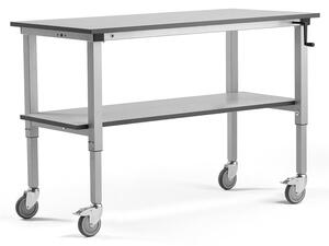 AJ Produkty Mobilní pracovní stůl MOTION, manuálně nastavitelná výška, 1500x600 mm, se spodní policí, 150 kg, še