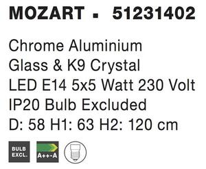 Nova Luce Závěsné svítidlo MOZART chromovaný hliník sklo a K9 křišťál E14 5x5W