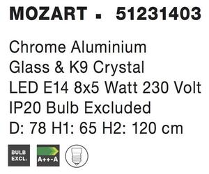 Nova Luce Závěsné svítidlo MOZART chromovaný hliník sklo a K9 křišťál E14 8x5W