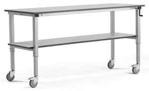 AJ Produkty Mobilní pracovní stůl MOTION, manuálně nastavitelná výška, 2000x600 mm, se spodní policí, 150 kg, še