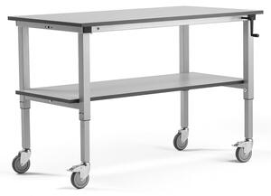 AJ Produkty Mobilní pracovní stůl MOTION, manuálně nastavitelná výška, 1500x800 mm, se spodní policí, 150 kg, še