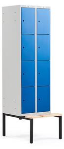 AJ Produkty Boxová šatní skříň CLASSIC, s lavicí, 2 sekce, 8 boxů, 2120x600x550 mm, modré dveře