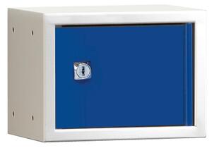 AJ Produkty Box na osobní věci CUBE, uzamykatelný, 150x200x150 mm, bílá/modré dveře