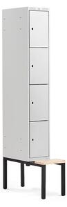 AJ Produkty Boxová šatní skříň CLASSIC, s lavicí, 1 sekce, 4 boxy, 2120x300x550 mm, šedé dveře