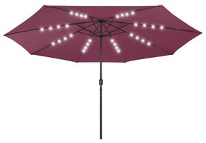 Zahradní slunečník s LED osvětlením 400 cm bordó
