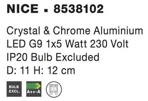 Nova Luce Nástěnné svítidlo NICE čirý křišťál a chromovaný hliník G9 1x5W
