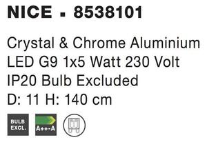 Nova Luce Závěsné svítidlo NICE čirý křišťál a chromovaný hliník G9 1x5W