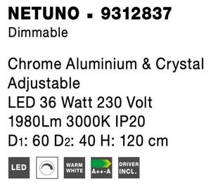 Nova Luce Závěsné svítidlo NETUNO chromovaný hliník a křišťál nastavitelné LED 36W 3000K stmívatelné