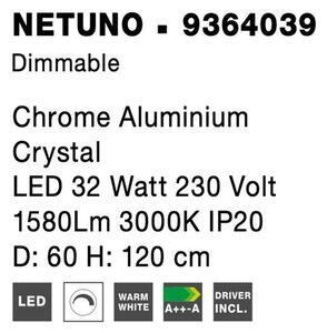 Nova Luce Závěsné svítidlo NETUNO chromovaný hliník křišťál LED 32W 3000K stmívatelné