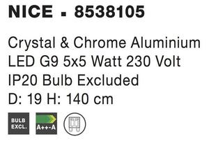 Nova Luce Závěsné svítidlo NICE čirý křišťál a chromovaný hliník G9 5x5W