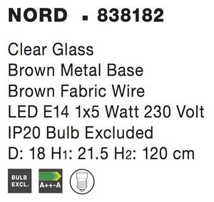 Nova Luce Závěsné svítidlo NORD čiré sklo hnědá kovová základna E14 1x5W