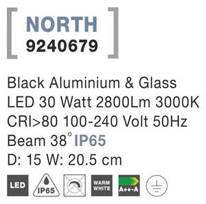 Nova Luce Venkovní reflektor NORTH černý hliník a sklo LED 30W 3000K 38st. IP65