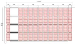 AJ Produkty Posuvné regály na pneumatiky - sestava, cca 45 m², 720 pneu, 9100x4960 mm