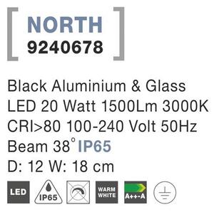 Nova Luce Venkovní reflektor NORTH černý hliník a sklo LED 20W 3000K 38st. IP65