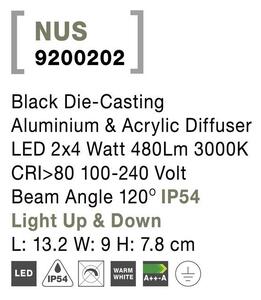 Nova Luce Venkovní nástěnné svítidlo NUS, LED 2x4W 3000K 120st. IP54