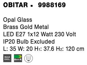 Nova Luce Závěsné svítidlo OBITAR opálové sklo mosazný zlatý kov E27 1x12W