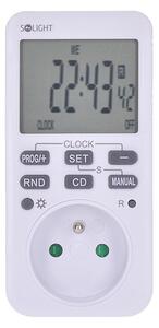 SOLIGHT Digitální týdenní časový spínač 230V/16A, 10 režimů, velký LCD, bílý