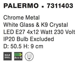 Nova Luce Stropní svítidlo PALERMO chromovaný kov bílé sklo a K9 křišťál E27 4x12W