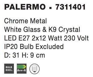 Nova Luce Stropní svítidlo PALERMO chromovaný kov bílé sklo a K9 křišťál E27 2x12W