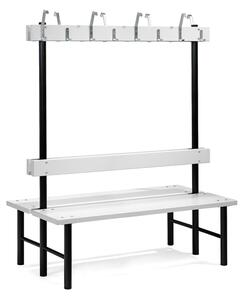 AJ Produkty Šatní lavice s věšákem STADIUM, oboustranná, 16 háčků, 1500 mm, šedá