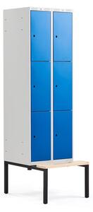 AJ Produkty Boxová šatní skříň CLASSIC, s lavicí, 2 sekce, 6 boxů, 2120x600x550 mm, modré dveře