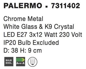 Nova Luce Stropní svítidlo PALERMO chromovaný kov bílé sklo a K9 křišťál E27 3x12W